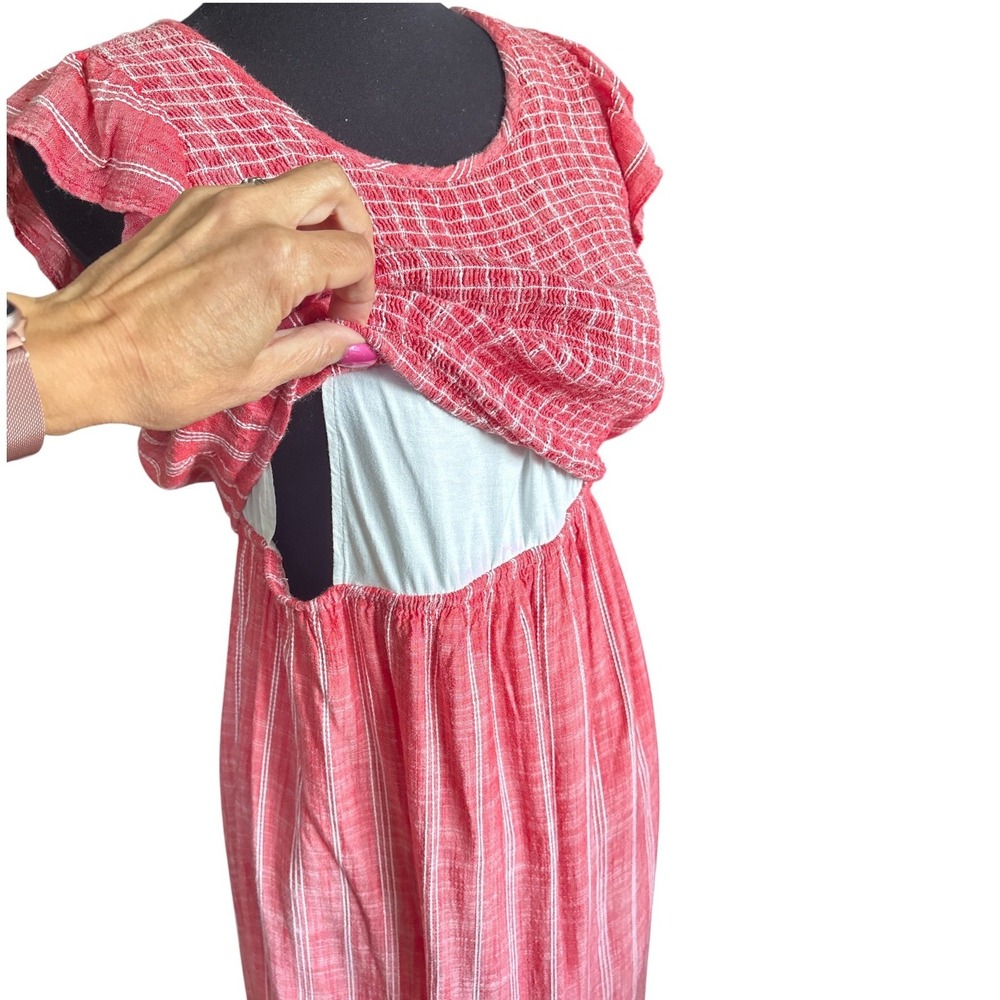Motherhood Maternity Nursing Dress, Red & White Striped, Medium - Picture 2 of 6